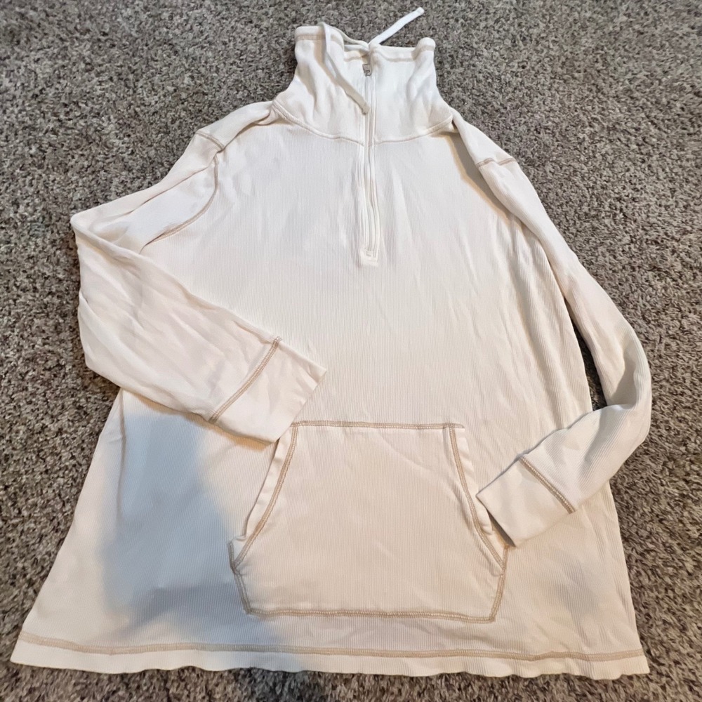 Lauren Ralph Lauren Active Off White Ribbed Quarter Zip Pullover Crest 3X